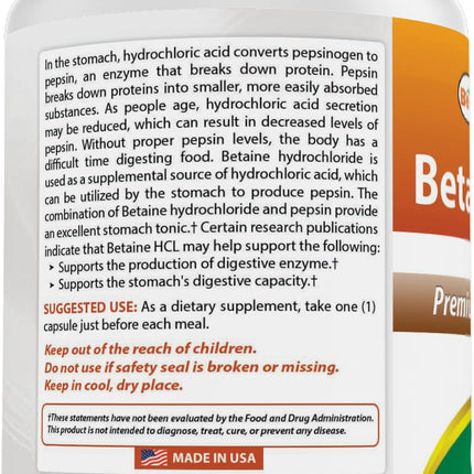 Best Naturals Betaine HCL 648 mg - 750 Capsules (3-Pack)