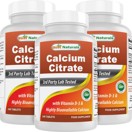 Best Naturals Calcium Citrate with Vitamin D-3 – 240 Tablets (Pack of 3) | Non-GMO, Gluten-Free