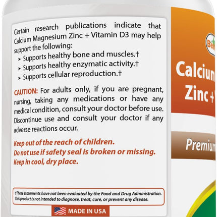 Best Naturals Calcium Magnesium Zinc with Vitamin D3, 300 Tablets - Calcium 1000 mg, Magnesium 400 mg, Zinc 25 mg & D3 600 IU per Serving (3 Tablets) (Pack of 2)