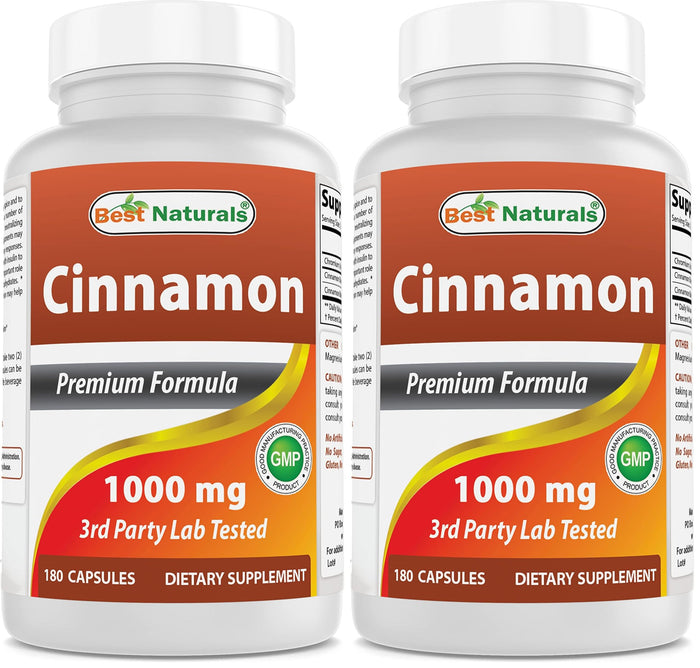 Best Naturals Cinnamon 2000 mg Equivalent with Chromium 400 mcg per Serving - Metabolism Support - 180 Capsules (Pack of 2)