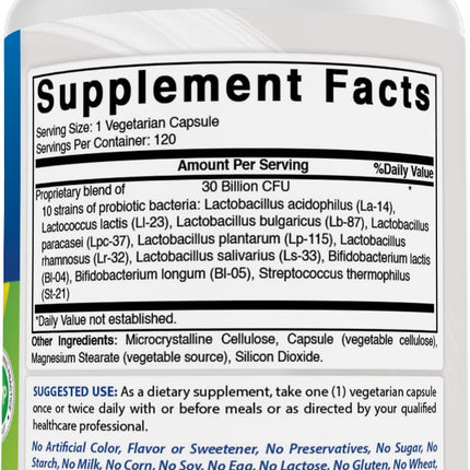 Best Naturals Probiotic 10 Strains – 30 Billion CFU, 120 Veggie Caps (Pack of 3)