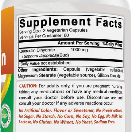 Best Naturals Quercetin 1000 mg Veggie Capsules – 120 Count (Pack of 2)