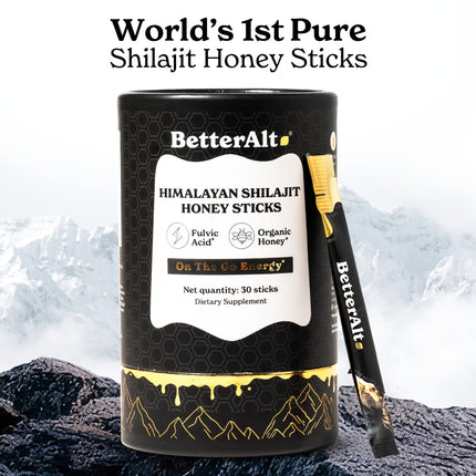 BetterAlt Shilajit Sticks with Organic Honey & Saffron | 30 Sticks for Energy & Immunity