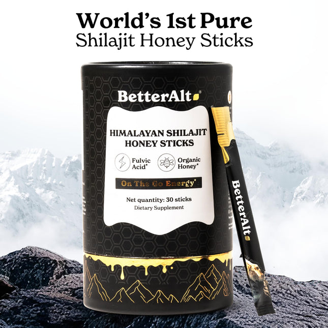 BetterAlt Shilajit Sticks with Organic Honey & Saffron | 30 Sticks for Energy & Immunity