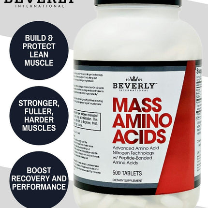 Beverly International Mass Amino Acids, 500 Tabs – Pre- & Post-Workout Support for Muscle Recovery & Repair | Complete Amino Acid Profile