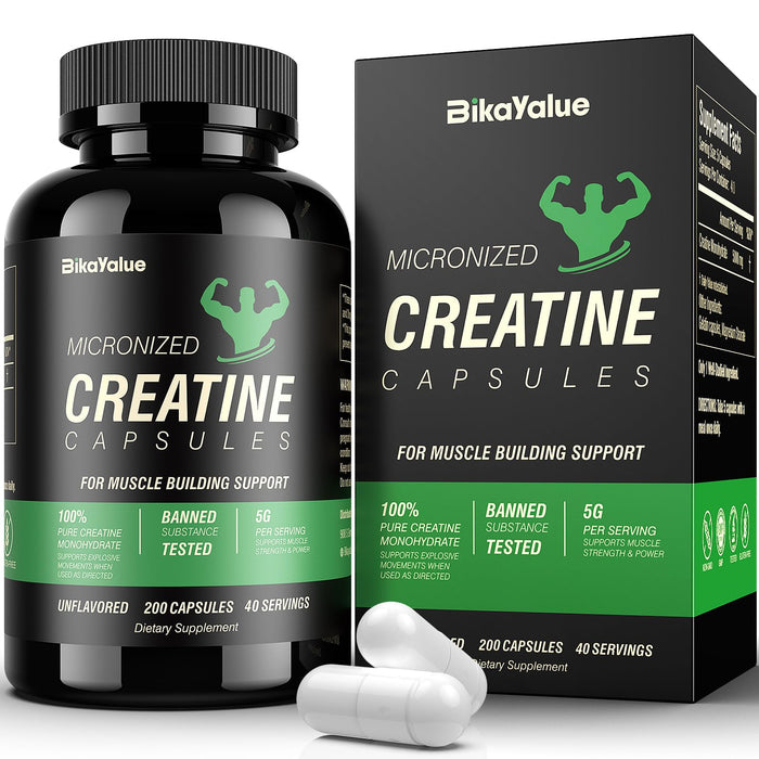 BIKAYALUE Creatine Monohydrate 5000mg - 40 Servings (Gluten Free)