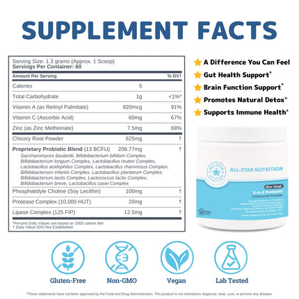 All-Star Nutrition 5-in-1 Bio-Heal Probiotic Powder – Multi-Strain Probiotic for Kid, Adult & Gut Health