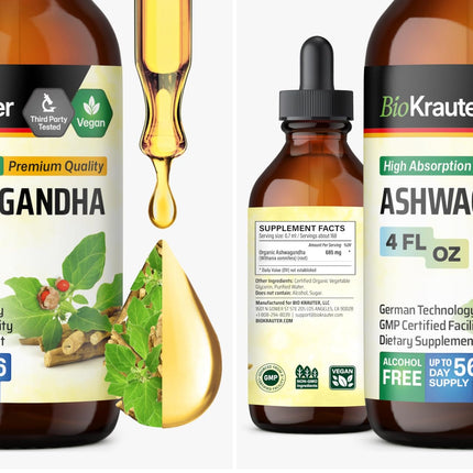 BIO KRAUTER Ashwagandha Liquid Drops – Calm Mood Support, Vegan, Alcohol & Sugar Free, 4 oz (Pack of 2)
