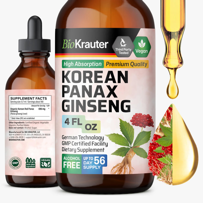 BIO KRAUTER Korean Red Ginseng Extract Liquid - Alcohol & Sugar Free (4 Fl Oz)