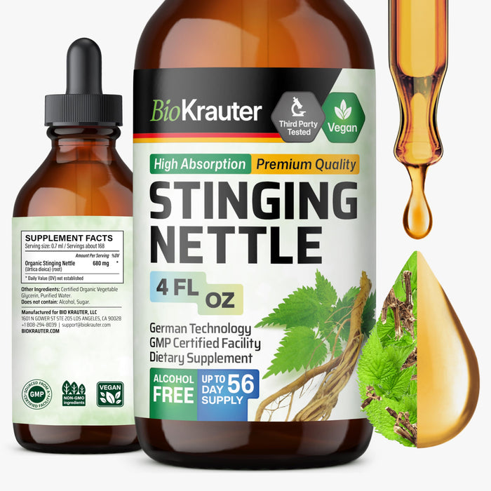 BIO KRAUTER Stinging Nettle Tincture - Urinary Health Drops | Vegan, Sugar & Alcohol Free 4 Fl Oz