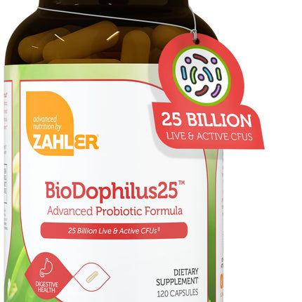 BioDophilus25 Probiotic + Prebiotic - 25 Billion CFU, 11 Strains | Zahler - 120 Capsules