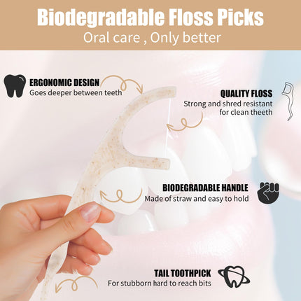 Biodegradable Dental Floss Picks 200 Count – Vegan Plant-Based Handle Eco Friendly Tooth Flossers