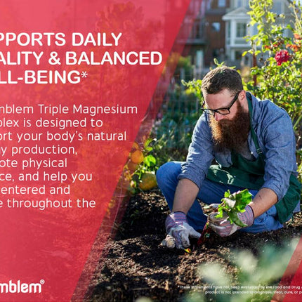 BioEmblem Triple Magnesium Complex - 300mg Mg Glycinate, Malate & Citrate | Vegan, Non-GMO | 90 Capsules