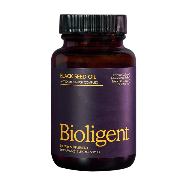 BIOLIGENT Black Seed Oil Capsules, Cold-Pressed with Thymoquin, Plant-Based Wellness for Digestion, Energy & Daily Balance, Non-GMO, Gluten Free, 30 Capsules, 30 Day Supply