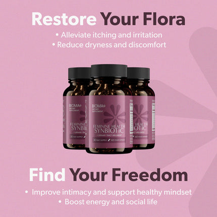 BIOMA Feminine Health Synbiotic – Probiotics, Cranberry & Tributyrin for Vaginal pH, Urinary & Digestive Support | 60 Capsules