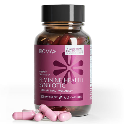 BIOMA Feminine Health Synbiotic – Probiotics, Cranberry & Tributyrin for Vaginal pH, Urinary & Digestive Support | 60 Capsules