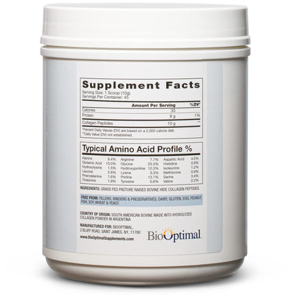 BioOptimal Collagen Peptides Powder – Grass-Fed & Non-GMO, Zero Sugar (45 Servings)