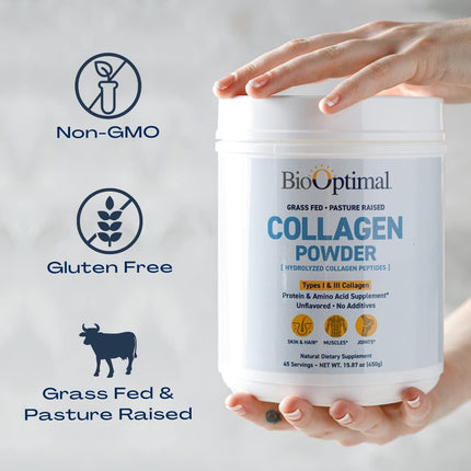 BioOptimal Collagen Peptides Powder – Grass-Fed & Non-GMO, Zero Sugar (45 Servings)