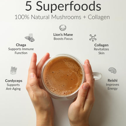 BIOptimizers Mushroom Coffee Alternative – Salted Caramel with Lion’s Mane, Chaga & Reishi + Collagen & MCT – 30 Servings