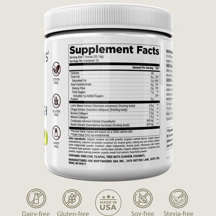 BIOptimizers Mushroom Coffee Alternative – Chai Drink with Lion’s Mane, Chaga, Reishi + Collagen – 15 Servings