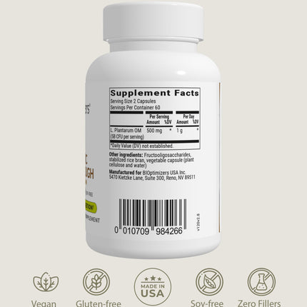 BIOptimizers Probiotic Breakthrough – Lactobacillus Plantarum OM Probiotics & Prebiotics for Gut Health, Digestion & Immunity – 120 Vegan Capsules