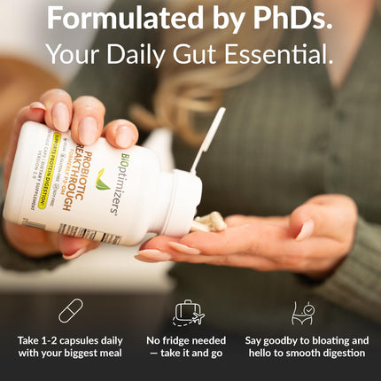 BIOptimizers Probiotic Breakthrough – Lactobacillus Plantarum OM Probiotics & Prebiotics for Gut Health, Digestion & Immunity – 120 Vegan Capsules