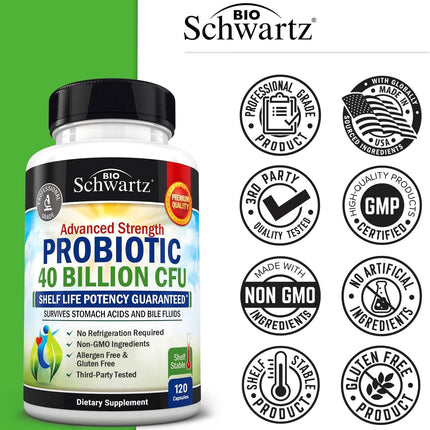 BioSchwartz Daily Probiotic – 40B CFU for Gut Health, 120 Count
