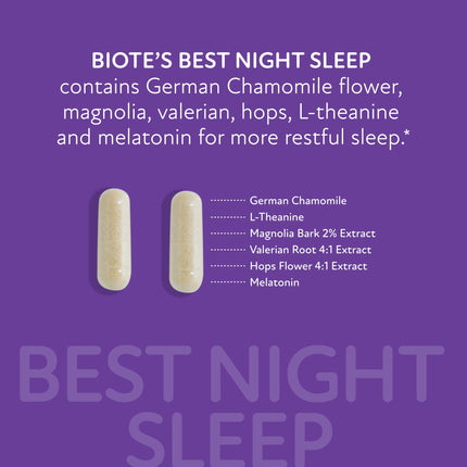 Biote Nutraceuticals Best Night's Sleep - Restfulness and Awake Refreshed (60 Capsules)