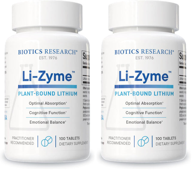 Biotics Research Li Zyme 50 mcg Lithium – Whole-Food, Phytochemically Bound, Highly Bioavailable – Brain Function, Memory & Mood Support (Pack of 2, 100 Tablets)