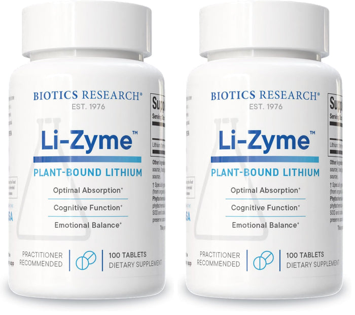 Biotics Research Li Zyme 50 mcg Lithium – Whole-Food, Phytochemically Bound, Highly Bioavailable – Brain Function, Memory & Mood Support (Pack of 2, 100 Tablets)