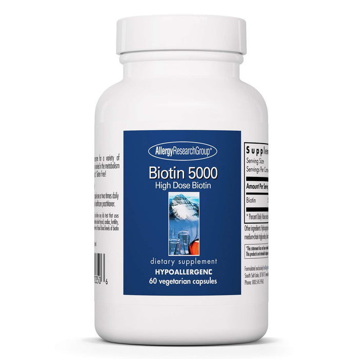Allergy Research Group Biotin 5000 Supplement - 60 Count | Biotin 5000mcg for Hair, Skin & Nails (Hypoallergenic, Gluten Free)