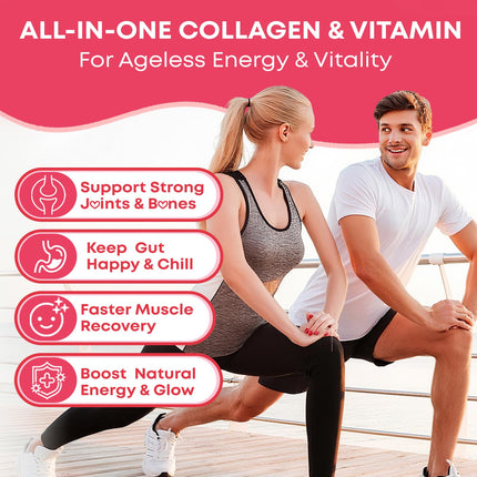 2 Pack Sugar Free Collagen Gummies – Multi-Type Collagen I-V, Biotin & Vitamin C | Strawberry 120 Count