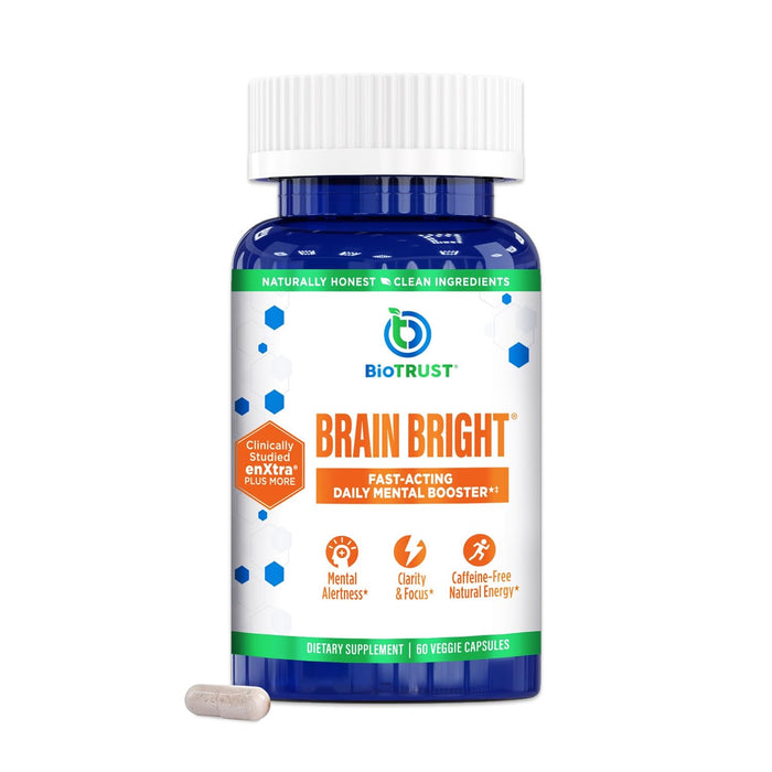 BioTrust Brain Bright – Daily Nootropic Boost for Focus, Concentration, Mental Clarity – Caffeine Free Nootropics Brain Support Supplement – Thai Ginger, Ginkgo, Folate, L-Theanine – 30 Servings