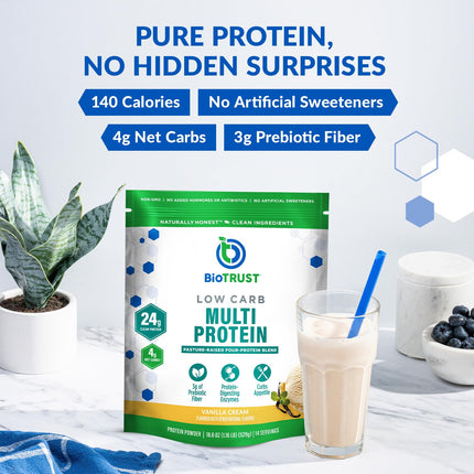 BioTrust Low Carb Protein Powder – Vanilla (3-Pack) | Grass-Fed Whey & Casein Blend