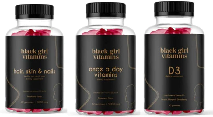 Black Girl Vitamins Look Good Feel Good Bundle – Hair Skin & Nails + Vitamin D3 2000IU + Once a Day Multivitamin