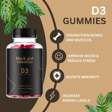 Black Girl Vitamins Vitamin D3 Gummies 2000 IU – Immune, Energy & Bone Support (Gluten-Free)