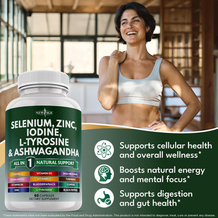 New Age Selenium, Zinc, Iodine, L-Tyrosine & Ashwagandha - 120 Count Supplement