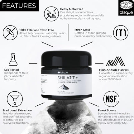Blisque Shilajit Resin – Pure Himalayan Golden Grade A, Fulvic Acid & 85+ Minerals | 60 g