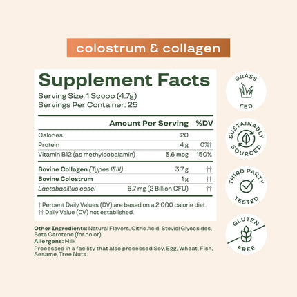 Bloom Nutrition Bovine Colostrum Powder – Orange Cream, 25 Servings