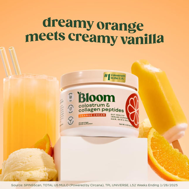 Bloom Nutrition Bovine Colostrum Powder – Orange Cream, 25 Servings