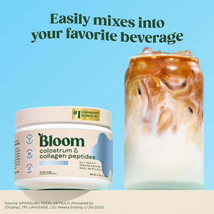 Bloom Nutrition Bovine Colostrum Powder with Vitamin B12 | Gut Health, Immunity & Beauty – Unflavored, 25 Servings