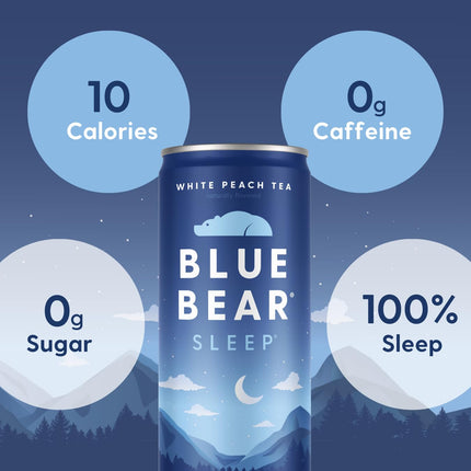 Blue Bear Melatonin Sleep Drink – White Peach Tea with 5 mg Melatonin, Caffeine-Free, Zero Sugar, 8.4 fl oz (12-Pack)