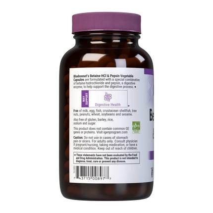BlueBonnet Betaine HCl Plus Pepsin Vegetarian Capsules, 180 Count | Digestive Support