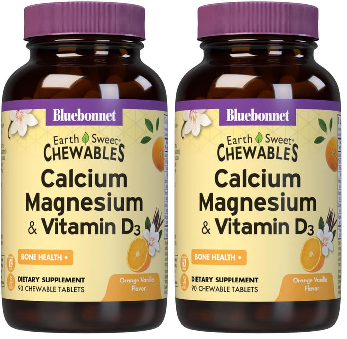 BlueBonnet Nutrition Calcium Magnesium Vitamin D3 EarthSweet – 90 Orange Vanilla Chewables (Pack of 2)