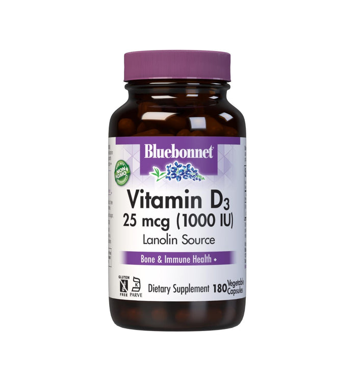 BlueBonnet Vitamin D3 1000 IU (25 mcg) – Strong Bones & Immune Support | 180 Veggie Capsules