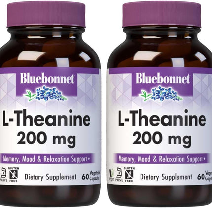 BlueBonnet L-Theanine 200mg – Free-Form Amino Acid, 60 Veg Capsules (Pack of 2)