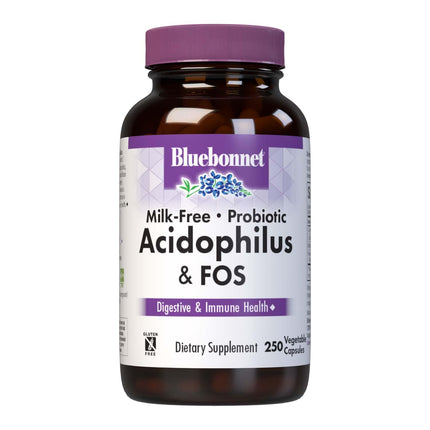 Bluebonnet Milk-Free Probiotic Acidophilus & FOS – 3 Billion CFU/Serving, 250 Veg Capsules, Gluten-Free & Dairy-Free
