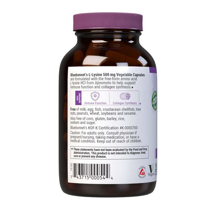 BlueBonnet Nutrition L-Lysine 500mg – Immune Support, 2-Pack, Vegan, Kosher, Soy-Free, Gluten-Free