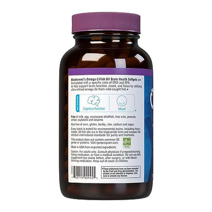 BlueBonnet Omega-3 Brain Formula – Wild-Caught DHA 1000 mg, EPA 210 mg | Burpless Lemon Softgels