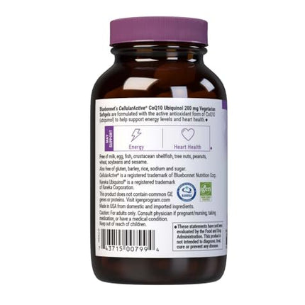 Bluebonnet Nutrition Active CoQ10 Ubiquinol 200 mg – Vegetarian Softgels, Non-GMO, Allergen-Free, 60 Servings